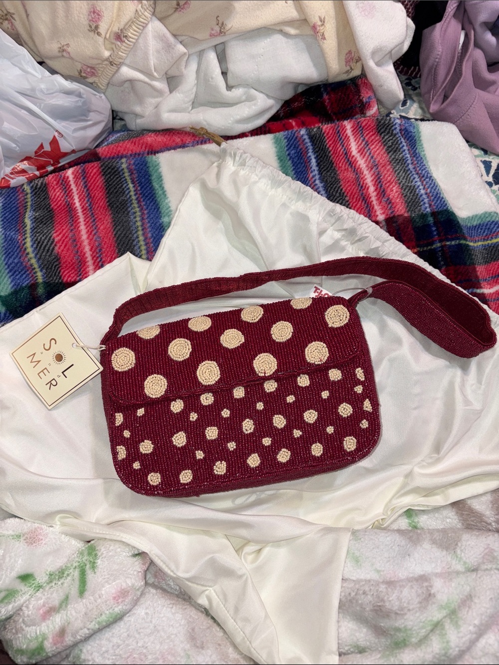 SOL & MER Burgundy Polka Dot Shoulder Bag